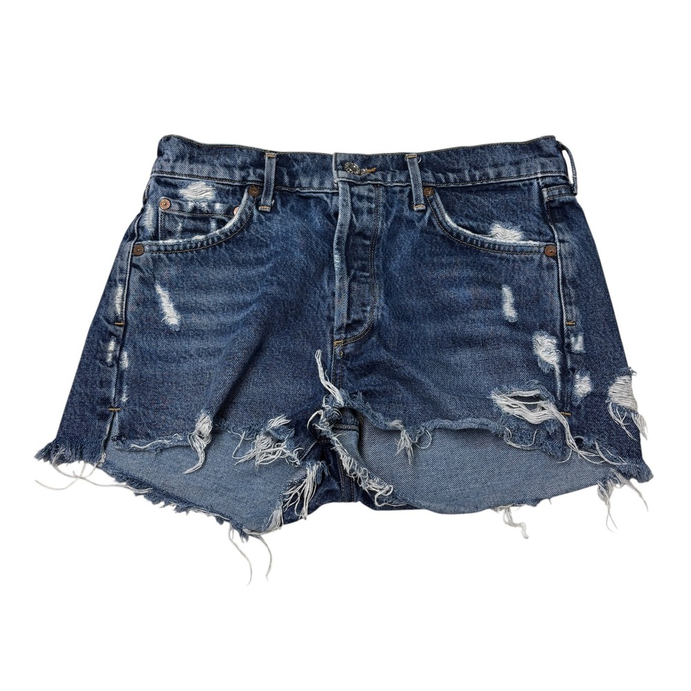 AGOLDE Jaden Distressed Denim Shorts Indigo Blue High Rise Womens Size 27X3